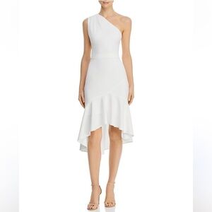 White One Shoulder Flutter Hem Graduation Dress 2026 Minimalist Chic Midi size 0